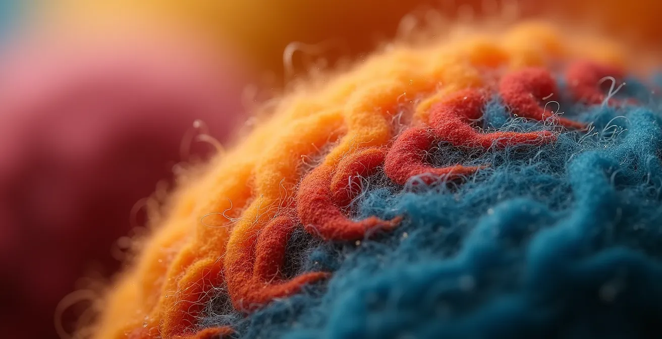 Détail macro de la texture du feutre artisanal